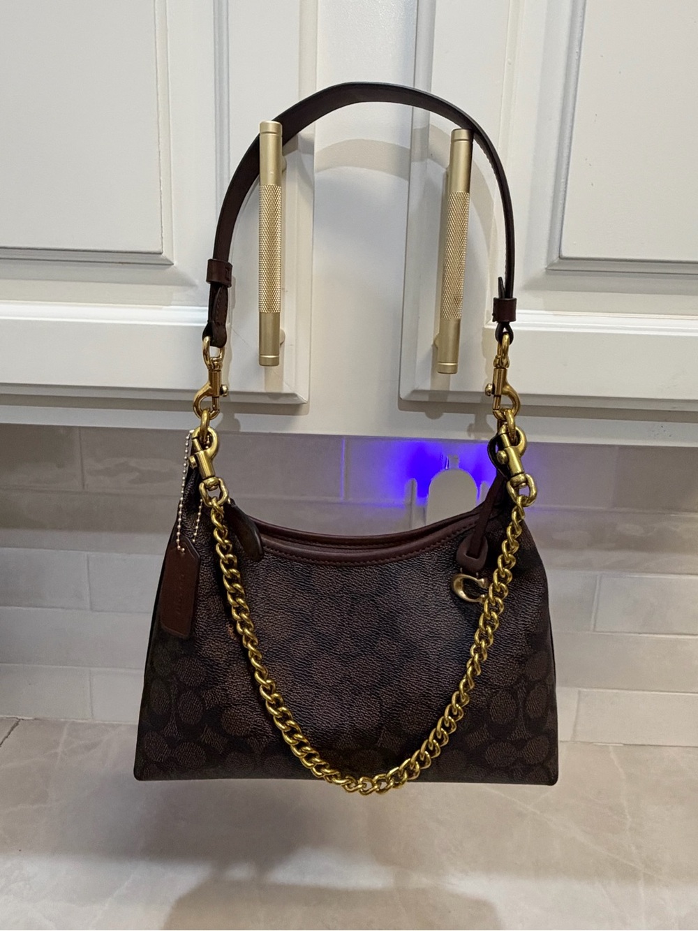 Coach Dark Brown Signature Chain Shoulder Bag
